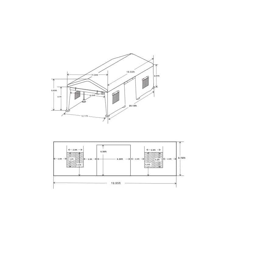 12' x 20' Gray Portable Metal Frame Carport with Windows