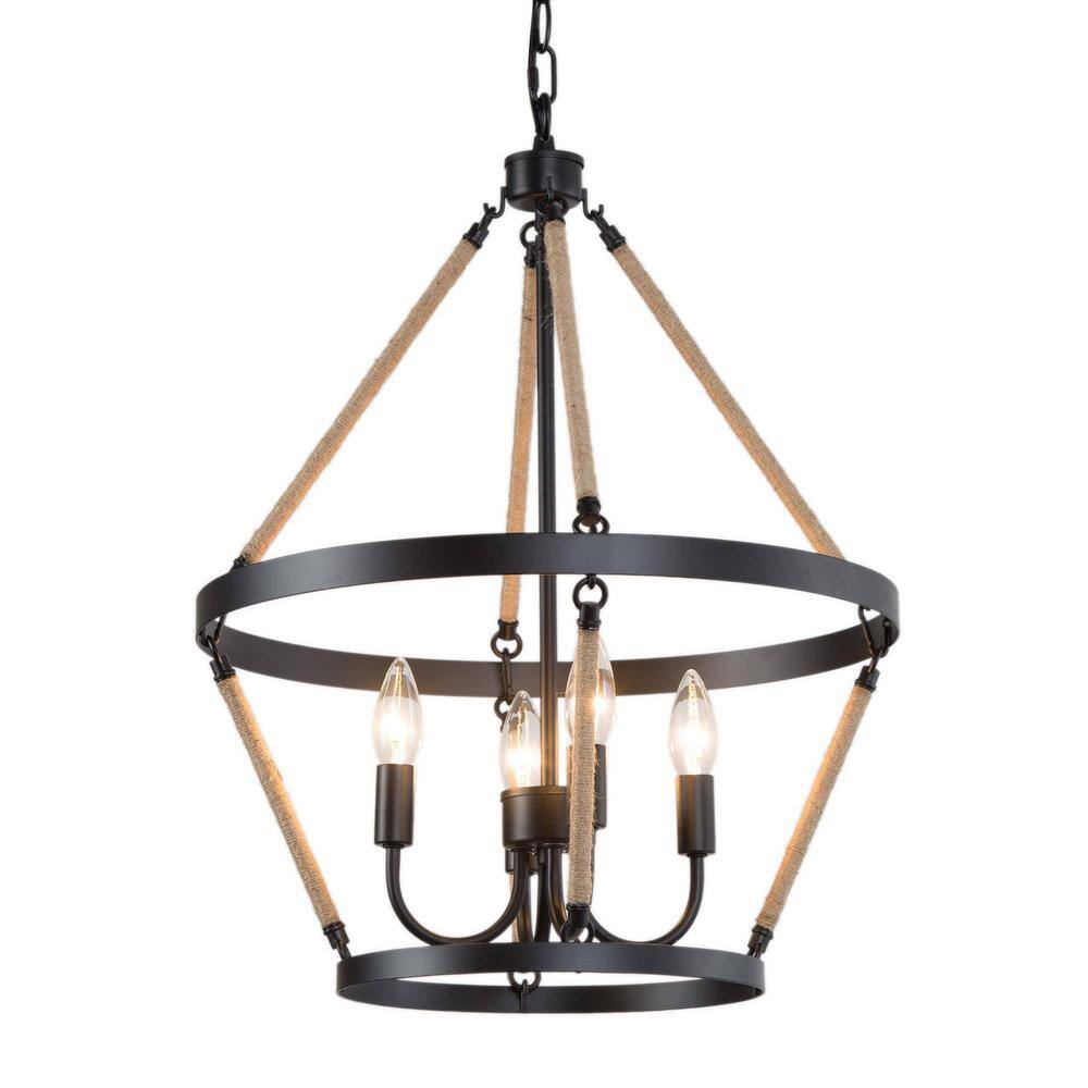 Farmhouse 4-Light Black Cage Candle Chandelier for Foyer, Bedroom with No Bulb Included price history on PriceWatchPro