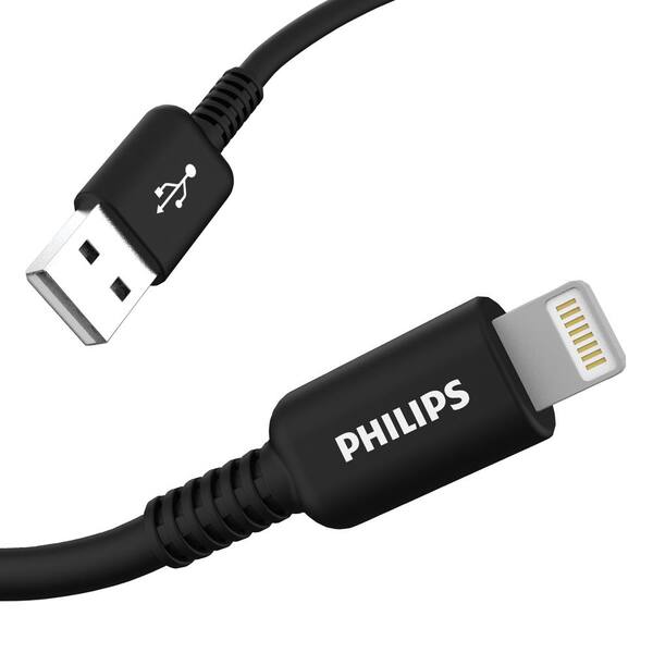 Philips 10 ft. USB Charge Cable with Lightning Connector in Black