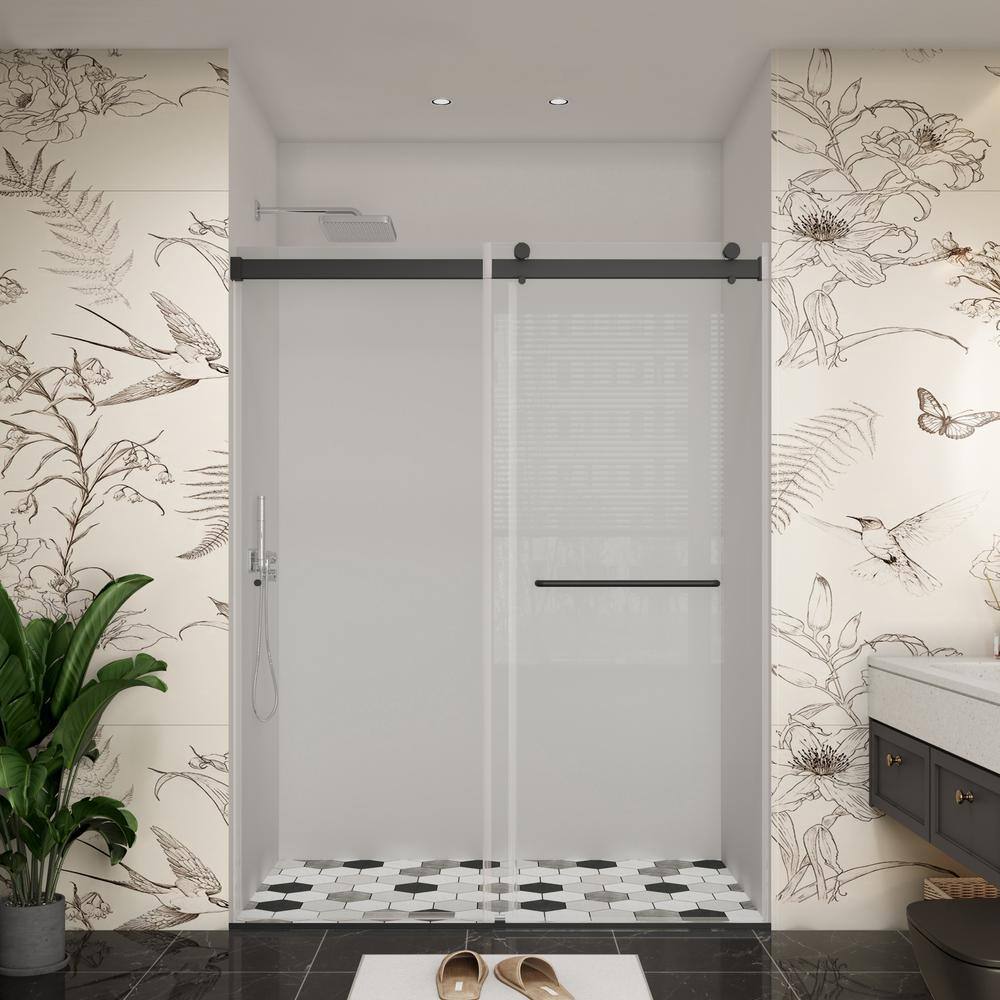 60 in. W x 72 in. H Double Sliding Frameless Bypass Bath Shower Door in Matte Black with Easy-Clean Clear Glass -  YINVANI, Y-DS03-6072-MB