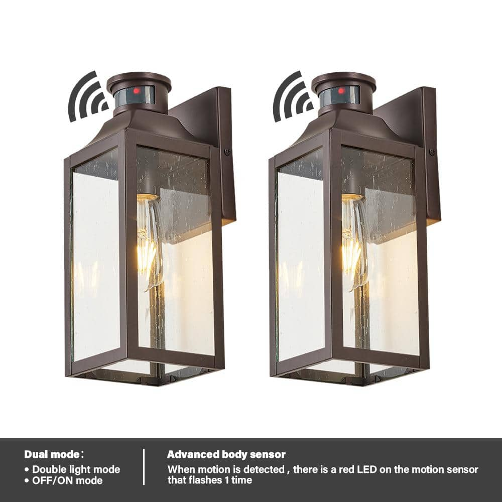 Jushua 2 Light Oil Rubbed Bronze Motion Sensing Metal Hardwired Outdoor Wall Lantern Sconce With