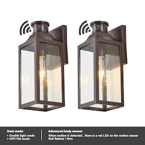 2-Light Oil Rubbed Bronze Motion Sensing Metal Hardwired Outdoor Wall Lantern Sconce with No Bulbs Included