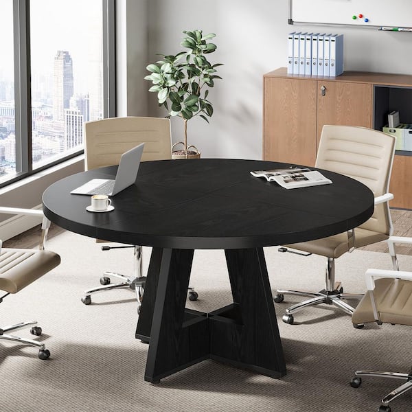 BYBLIGHT Moronia 47.25 in. Black Round Conference Table for 4-People, Wood Seminar Desk with Sturdy Base for Meeting Room