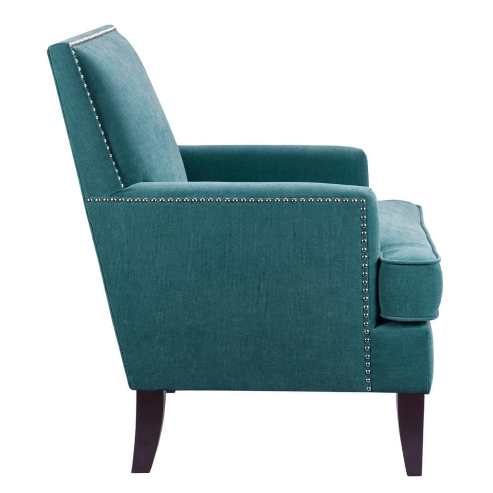 Blue Velvet Accent Chair with Wooden Legs