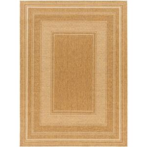 Pismo Beach Natural Wheat Border 8 ft. x 8 ft. Square Indoor/Outdoor Area Rug