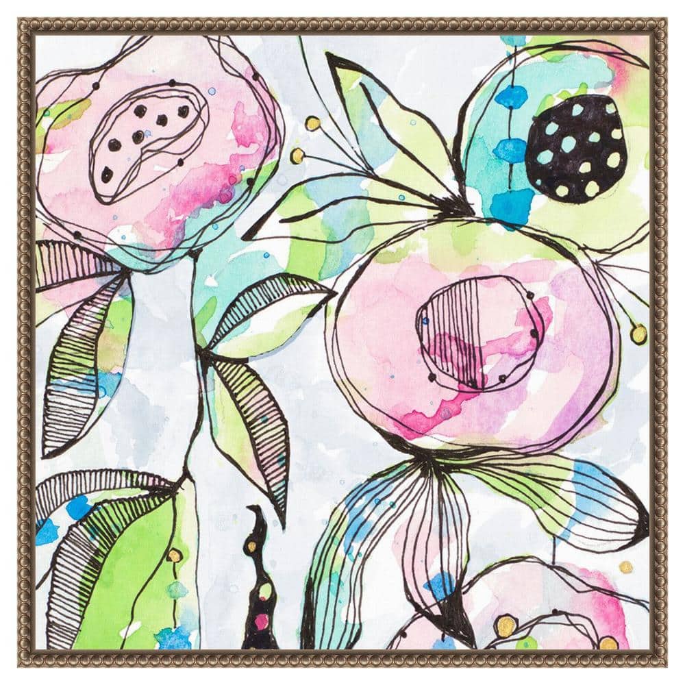 Beaded Bronze Framed Abstract Floral Canvas Art