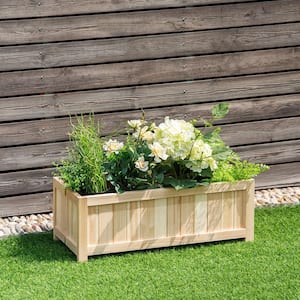 27.5 in. L x 12 in. W x 10 in. H Beige Wood Rectangle Raised Bed Flower Planter Box VegetableFolding