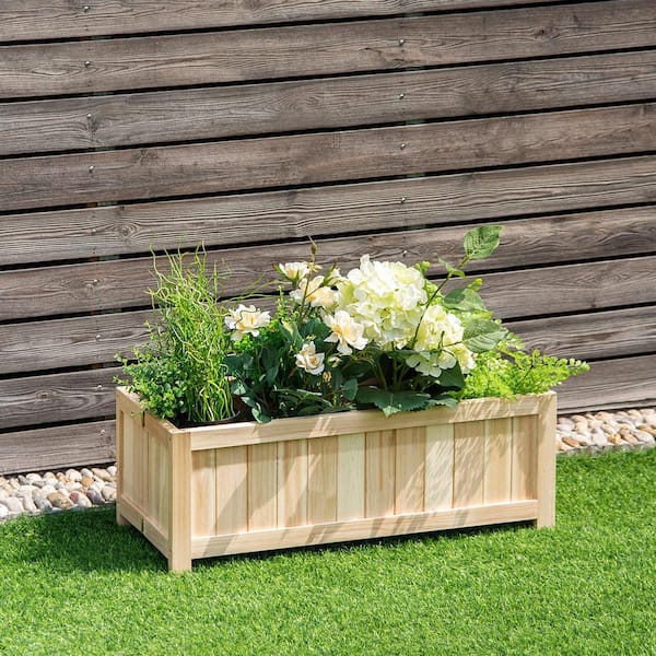 27.5 in. L x 12 in. W x 10 in. H Beige Wood Rectangle Raised Bed Flower Planter Box VegetableFolding