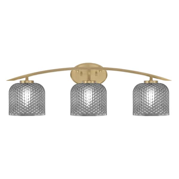 Unbranded Siena 29 in. 3-Light Vanity Light New Age Brass with Smoke Textured Glass Shades