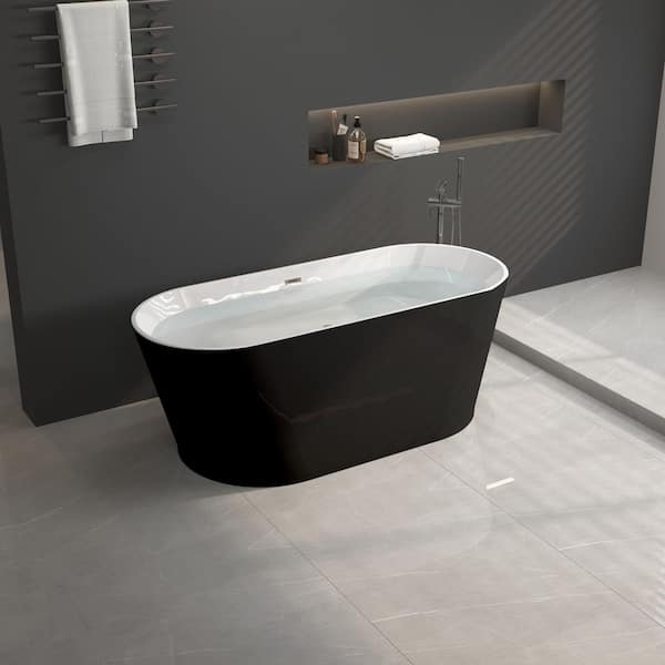 67" L x 27.5"W Acrylic Freestanding Soaking Bathtub, Glossy Black Finish, Toe-tap Chrome Drain, cUPC Certified