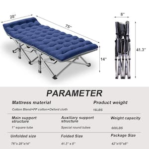 Folding and Camping Cot 75 in. Double Layer Oxford Sleeping Bed with Carry Bag (1-Pack)