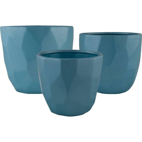 Pride Garden Products Faceted 6.5 in., 5.5 in., and 4.5 in. Blue Ceramic Pots (Set of 3)