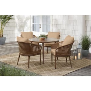 Coral Vista 5-Piece Brown Wicker and Steel Outdoor Patio Dining Set with Sunbrella Beige Tan Cushions