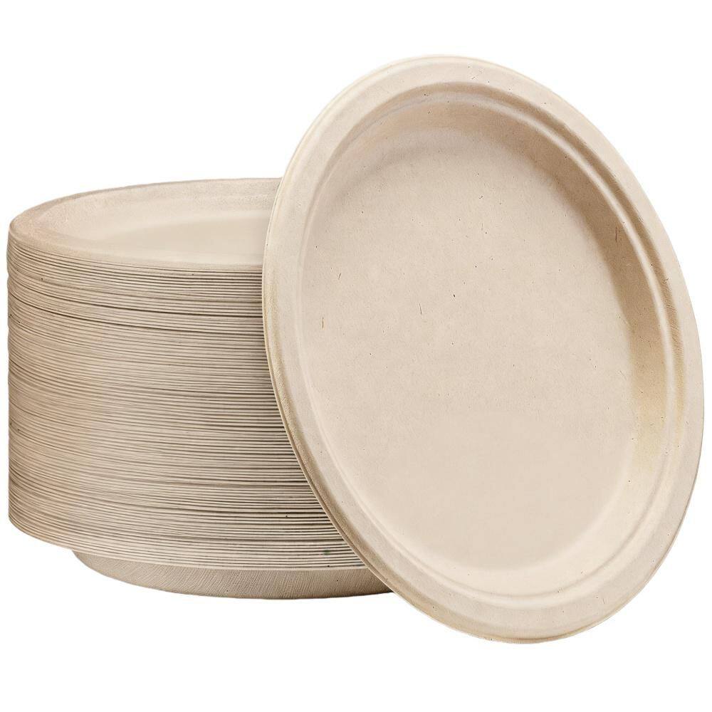 9 in. Disposable Cane Plates with 100% Compostable, Heavy Duty for Kitchen, Dinner and party, Natural Brown (125-Pack) price history on PriceWatchPro