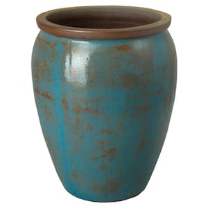 Ceramic Round Planter, Large Turquoise Wash 22 in. x 29 in. H