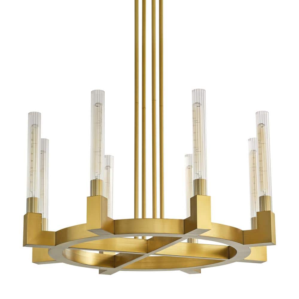 36 in. 8-Light Gold Mid-Century Style Wheel Chandelier with Adjustable Arms and Bulbs price history on PriceWatchPro