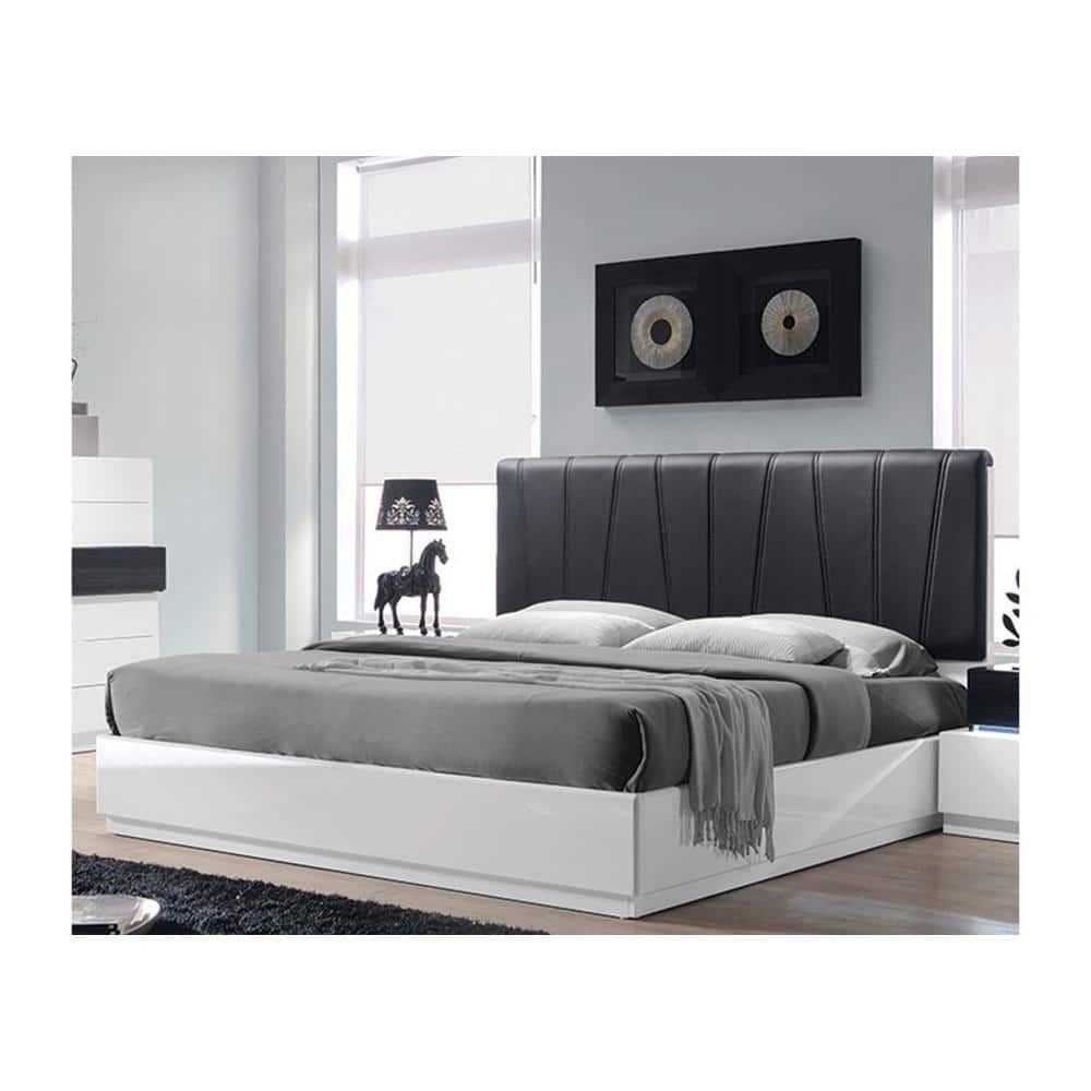 Queen Black Faux Leather Upholstered Wood Frame Bed