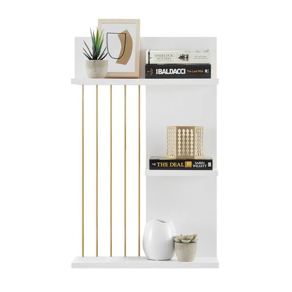 Danya B 35.5 in. 3-Cube White Cubby Organizer Wall Shelf with Ledges Horizontal or Vertical