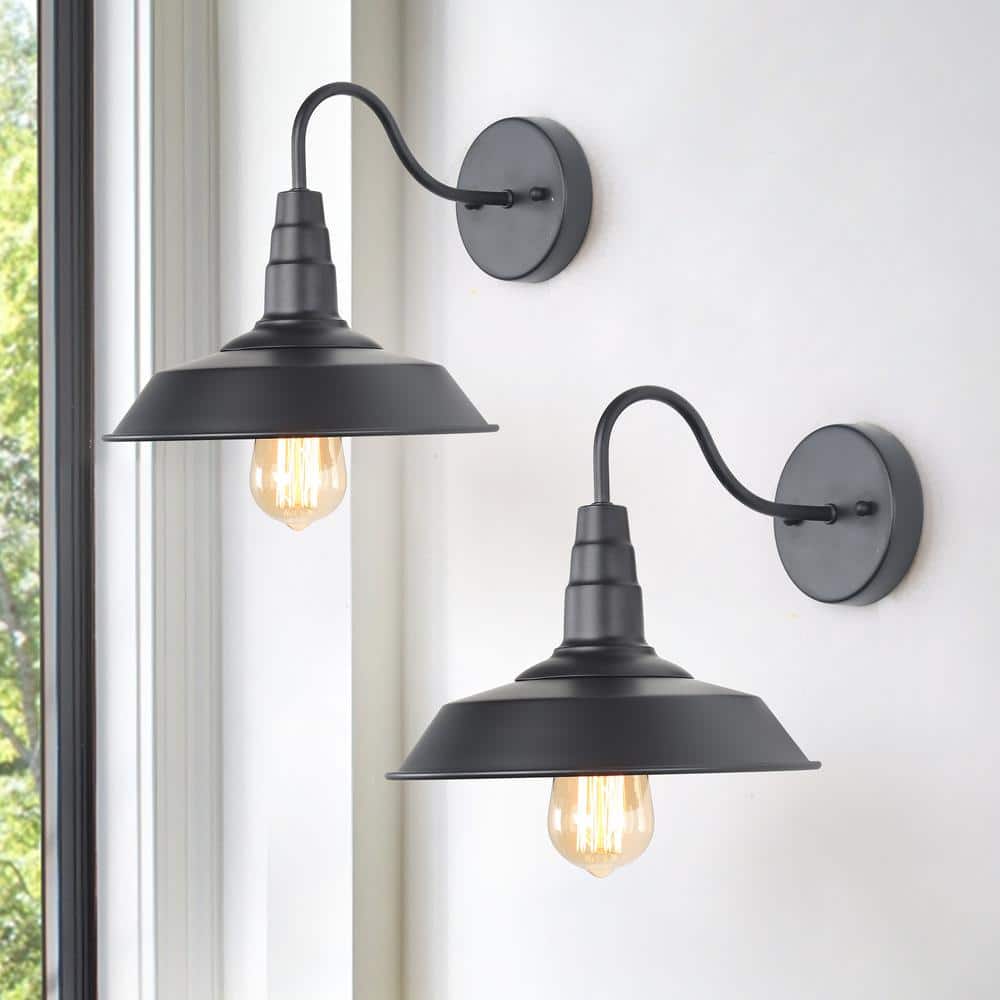 LNC Rustic Farmhouse 1-Light Black Wall Sconce with Classic Barn Shade Industrial  Barn Wall Light, LED Compatible (2-Pack) A0224109 The Home Depot