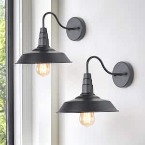 Rustic Farmhouse 1-Light Black Wall Sconce with Classic Barn Shade Industrial Barn Wall Light, LED Compatible (2-Pack)