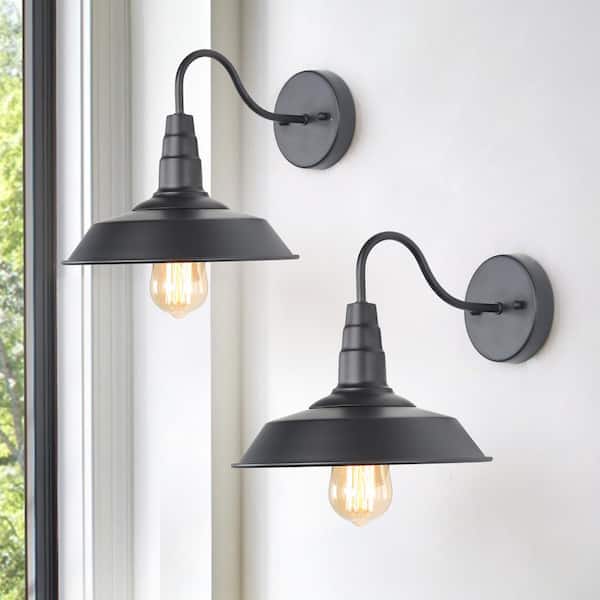 LNC Rustic Farmhouse 1-Light Black Wall Sconce with Classic Barn Shade Industrial Barn Wall Light, LED Compatible (2-Pack)