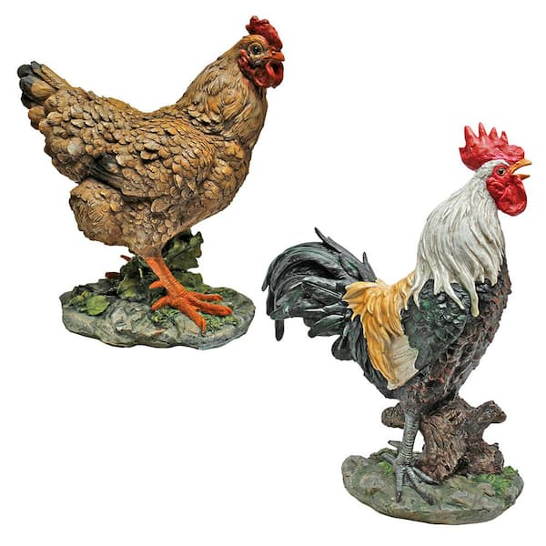 Design Toscano Henrietta the Hen and Cock A Doodle Do Rooster Statue Set (2-Piece)