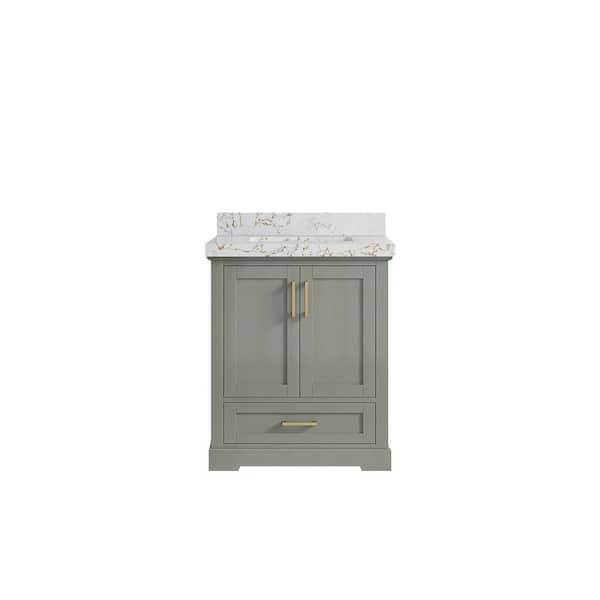 Willow Collections Boston 30 in. Single Sink Freestanding Evergreen Bath Vanity with Viola Gold Quatrz Top Unassembled