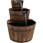 30 in. 3-Tier Rustic Wood Barrel Outdoor Water Fountain