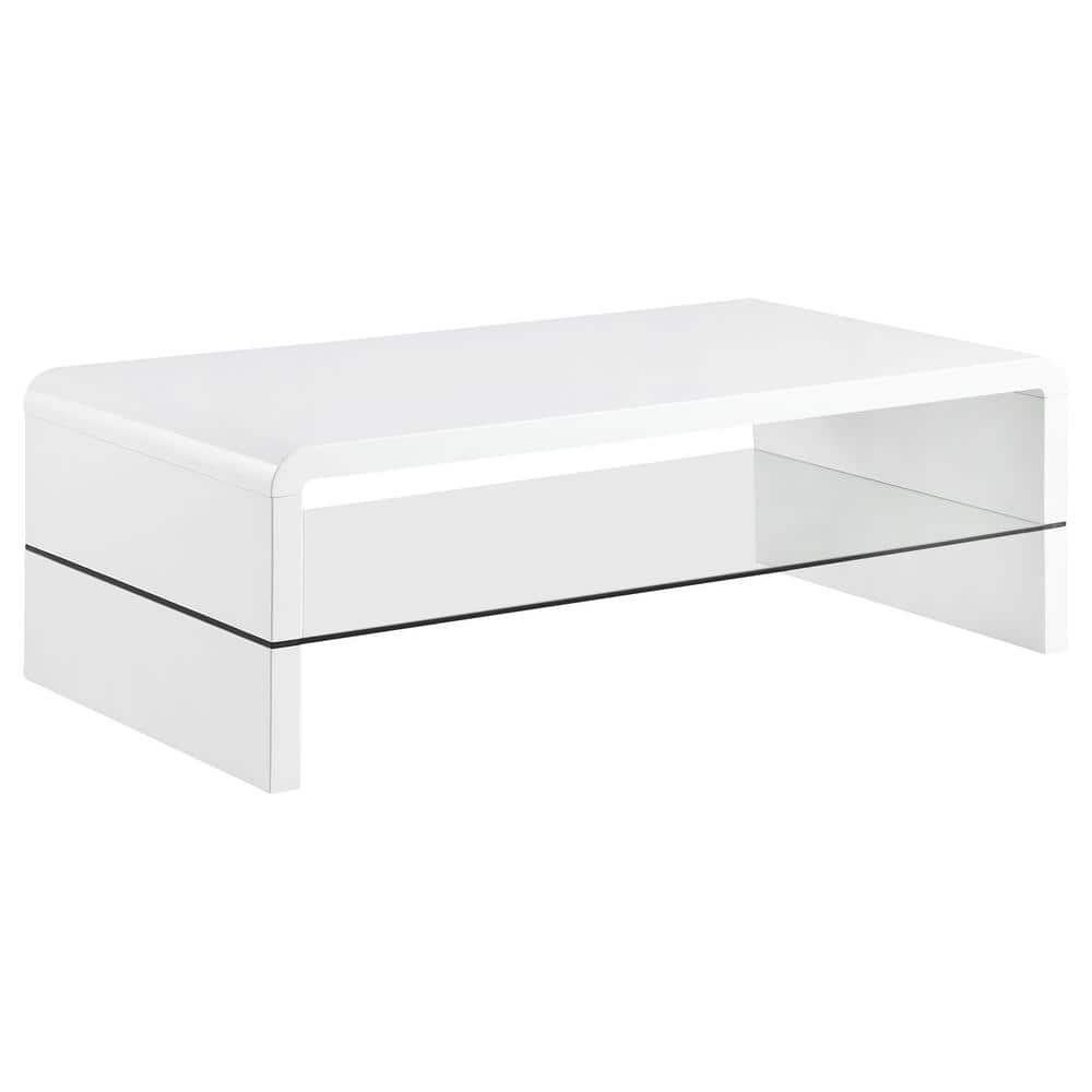 White High Gloss Rectangular Coffee Table with Glass Shelf