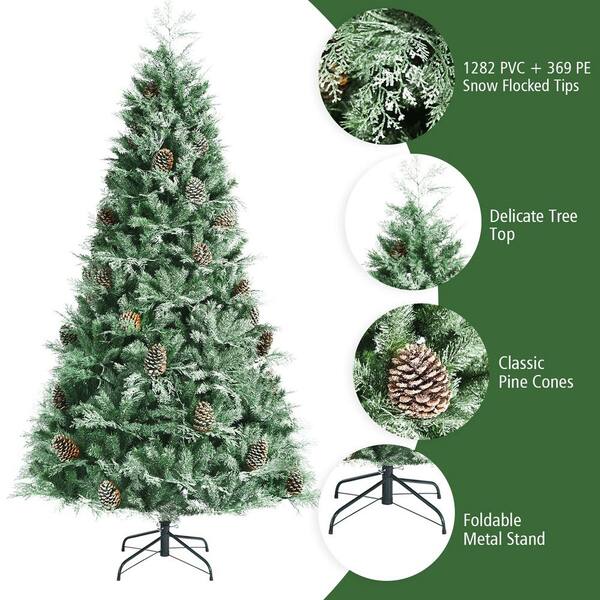 Wellfor 8 Ft Green Pvc And Pe Unlit Regular Full Artificial Christmas Tree With Pine Cones Cm Hwy 23482 The Home Depot