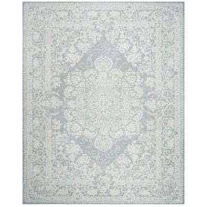 Reflection Light Gray/Cream 8 ft. x 10 ft. Floral Border Area Rug