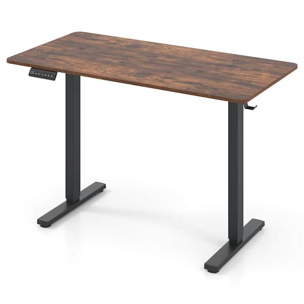 48 in. Rectangular Brown Engineered Wood 0-Drawer Standing & Adjustable Height Desks with 3 Memory Settings