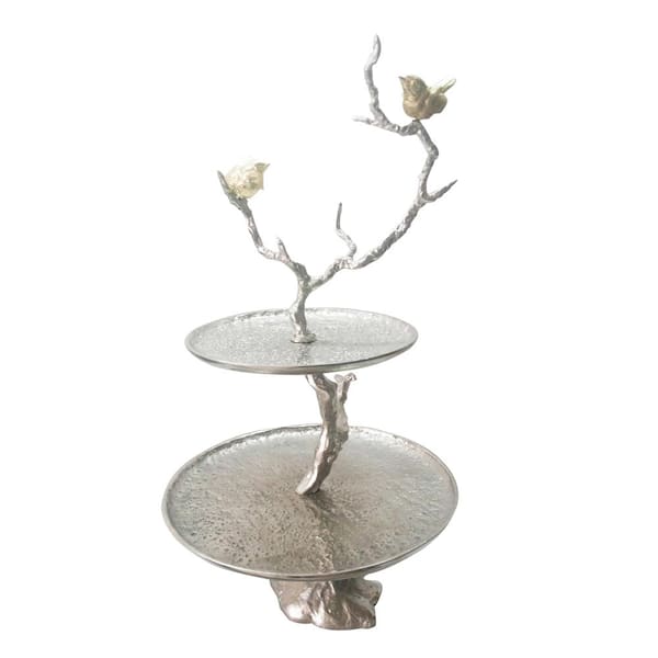 A & B Home Iron Branch Two-Tiered Silver Tray AV39717 - The Home Depot