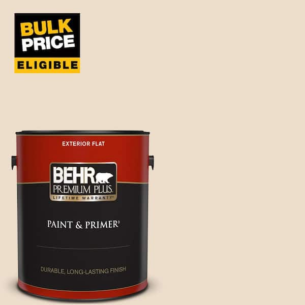 BEHR PREMIUM PLUS 1 gal. #23 Antique White Flat Exterior Paint & Primer