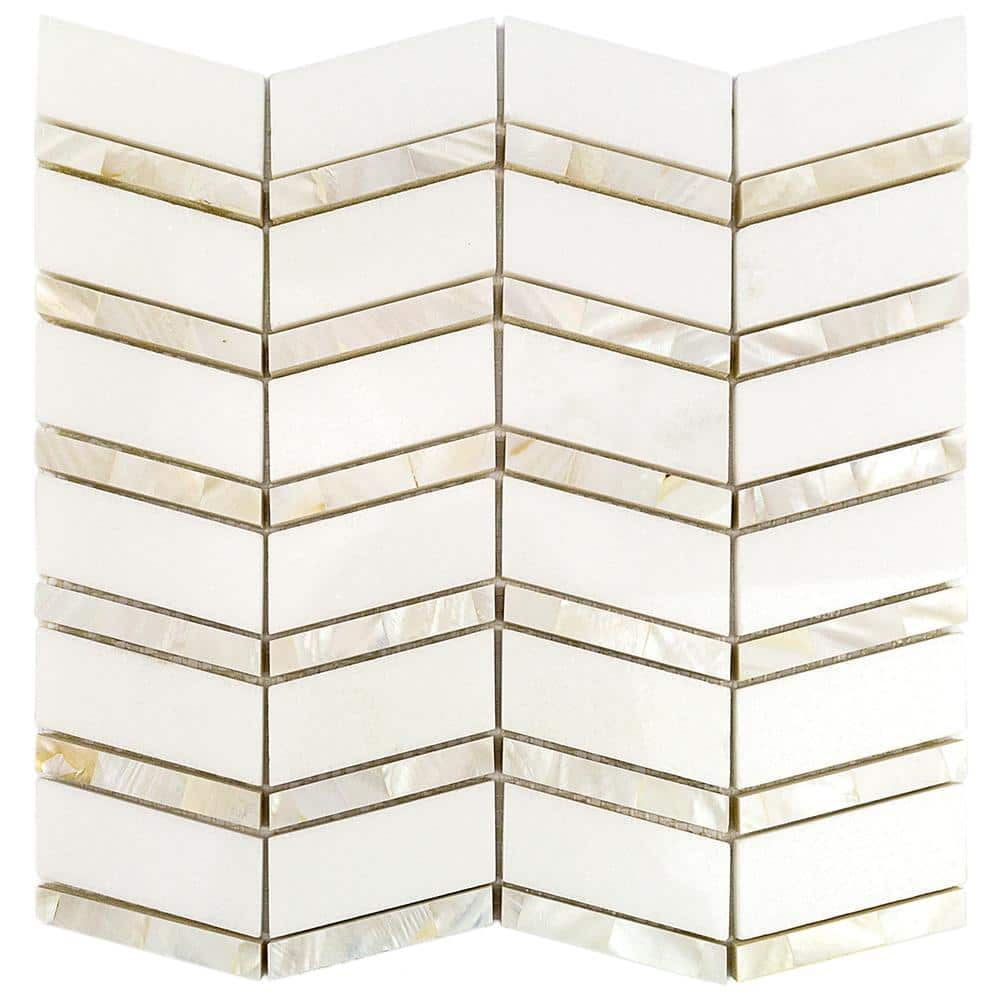 Blazon White Thassos and Mother of Pearl Herringbone 4 in. x 0.33 in. Polished Glass Mosaic Tile Sample price history on PriceWatchPro