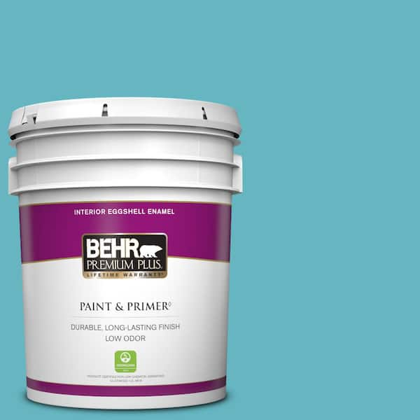 BEHR PREMIUM PLUS 5 gal. #520D-5 Tropical Tide Eggshell Enamel Low Odor Interior Paint & Primer