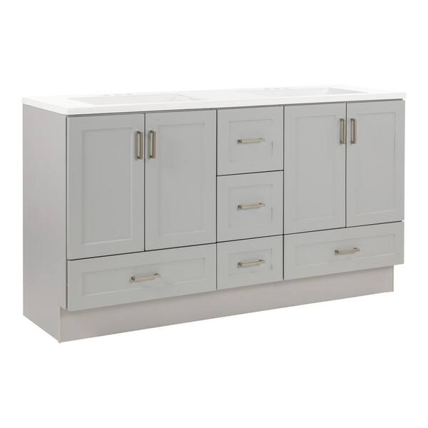 Maybell 61 in. W x 19 in. D Double Sink Bath Vanity in Pearl Gray with White Cultured Marble Top