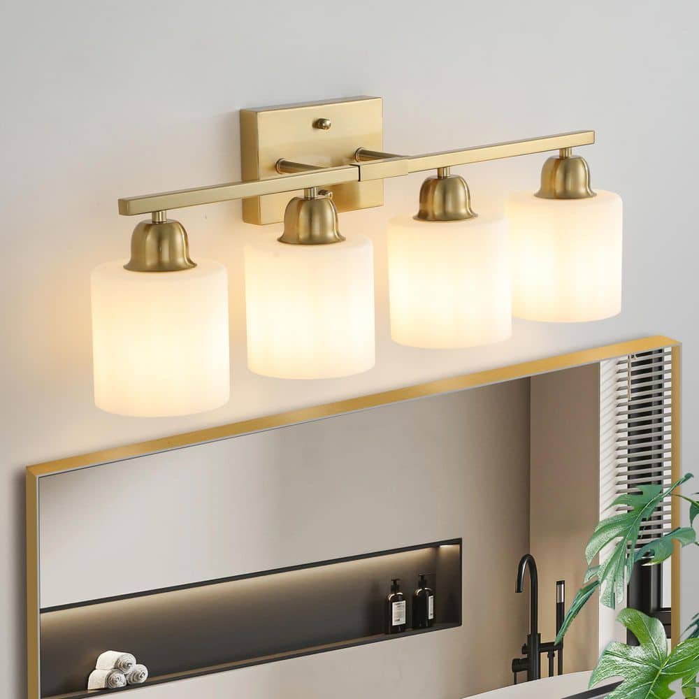 24 in. 4-Light Modern Gold Bathroom Vanity Light Over Mirror, with Milky White Frosted Glass Shades(Bulbs Not Included) price history on PriceWatchPro