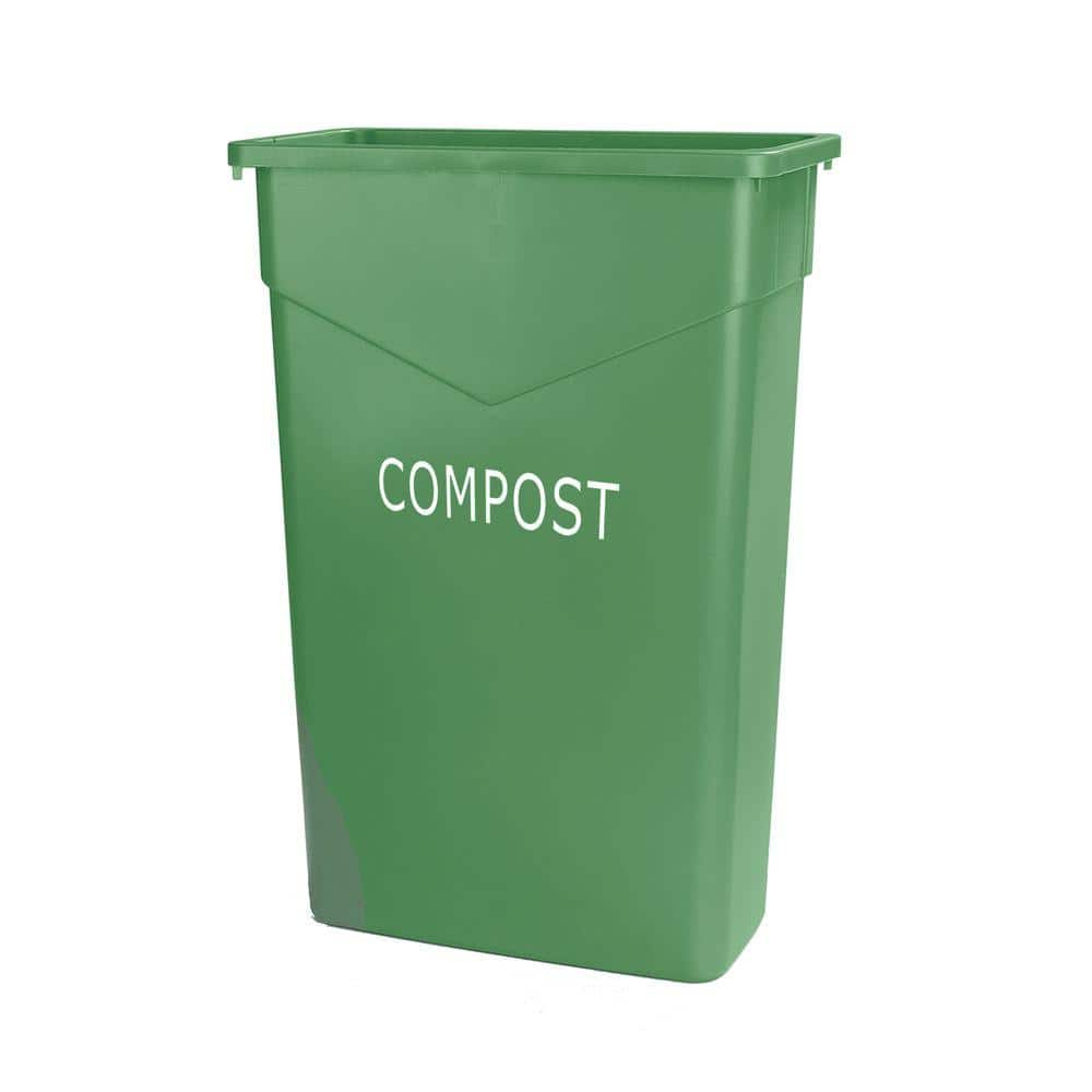 Carlisle TrimLine 23 Gal. Green Rectangular Trash Can Imprinted with Compost (4-Pack)