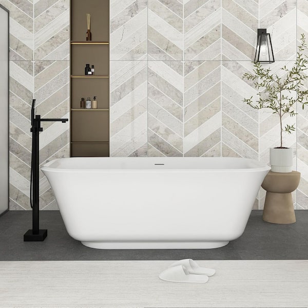 67 in. x 32 in. Acrylic Freestanding Soaking Bathtub in Glossy White