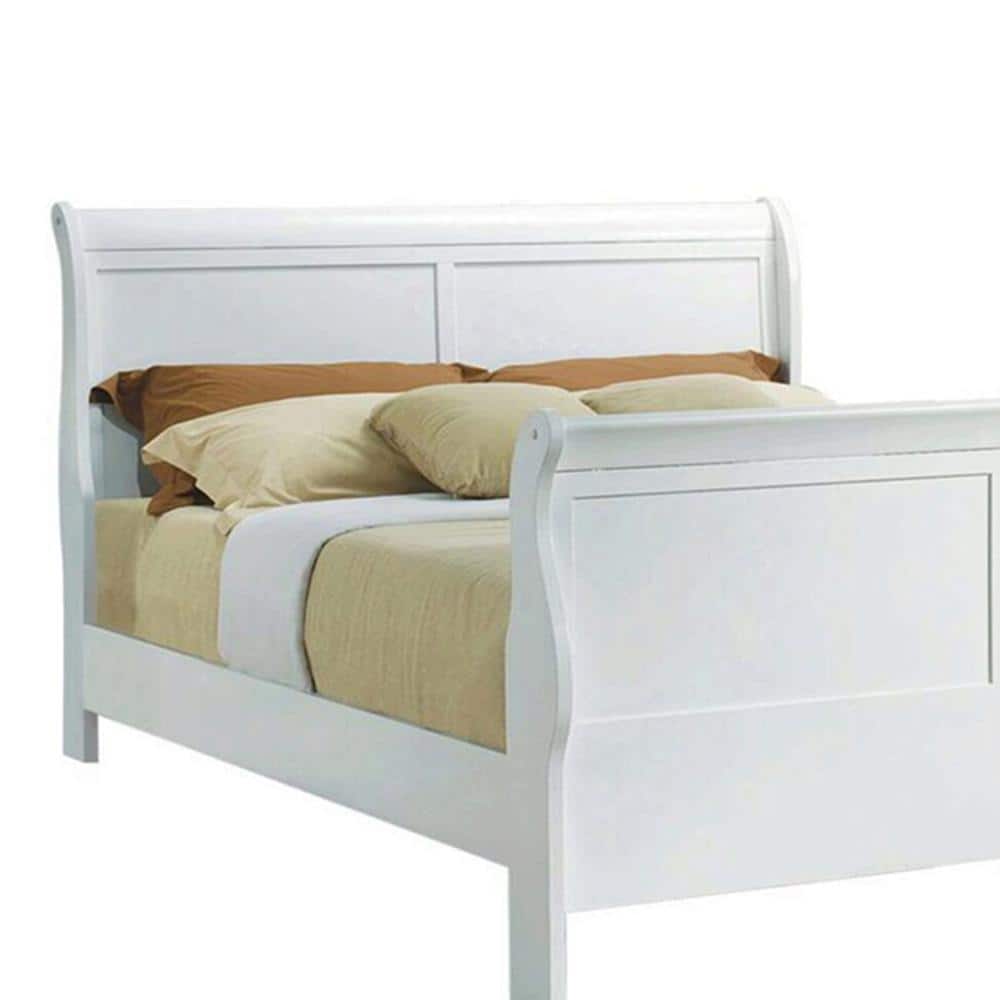 Louis Philippe III White King Upholstered Sleigh Bed with Wood Frame