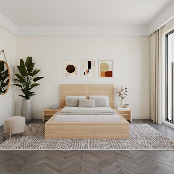 Marcy 4-Piece Natural Blonde Oak Wood Full Size Bedroom Set