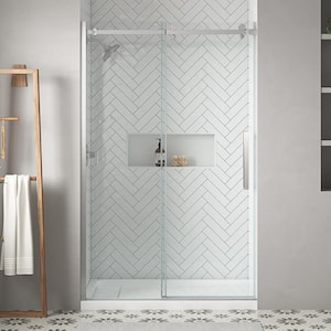 Waverly 48 in. W x 75.98 in. H Sliding Frameless Shower Door in Brushed Nickel with Clear Glass