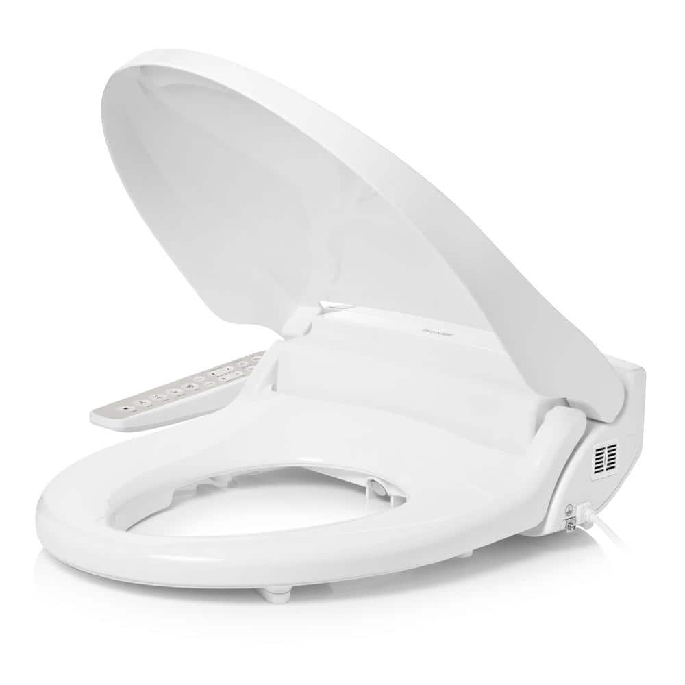 White Elongated Sidearm Bidet Seat with Warm Air Dryer