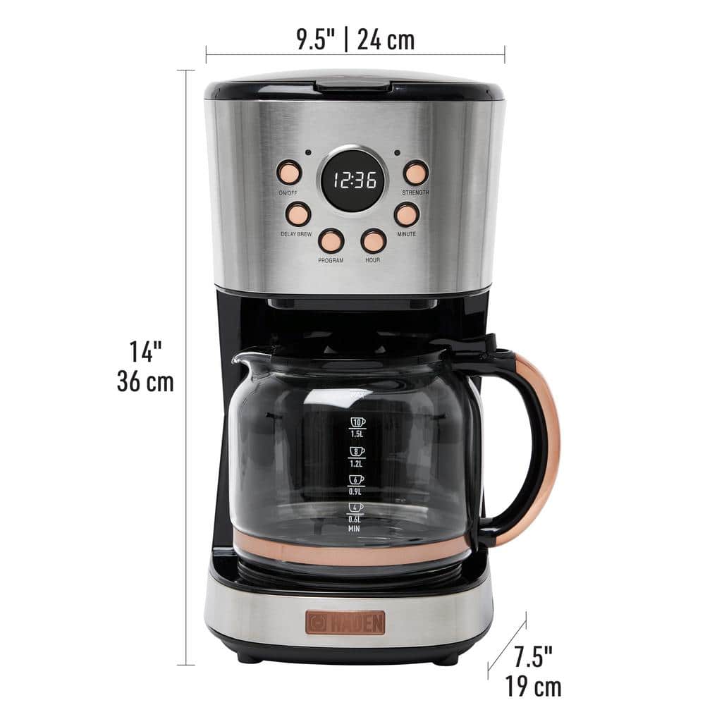 Haden 12-Cup Programmable Steel & Copper Drip Coffee Maker