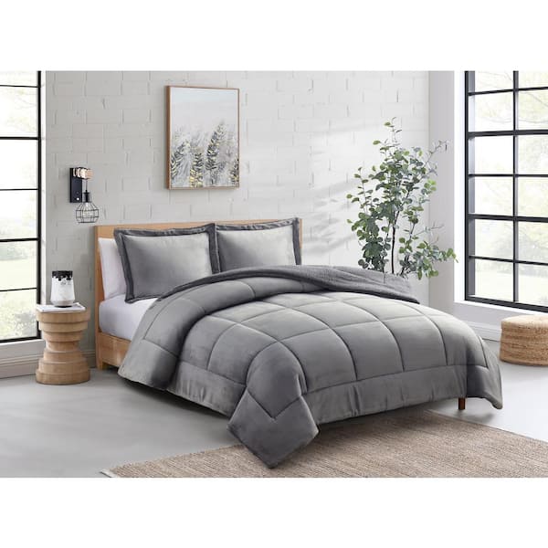Sweet Home Collection Dante 3-Piece Solid Fleece Sherpa Super Soft Comforter Set, Queen, Beige