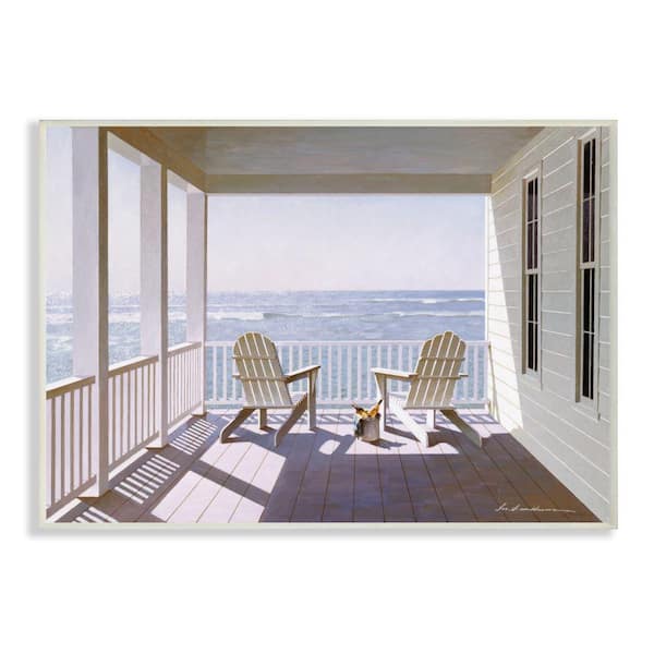 Stupell Industries "Porch Chairs Overlooking the Tide Realistic Painting" by Zhen-Huan Lu Unframed Nature Wood Wall Art Print 10 in x 15 in