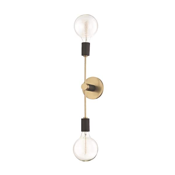 MITZI HUDSON VALLEY LIGHTING Astrid 2-Light Aged Brass Wall Sconce with Black Accents