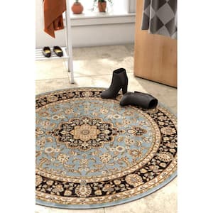 Barclay Medallion Kashan Light Blue 4 ft. Traditional Round Area Rug
