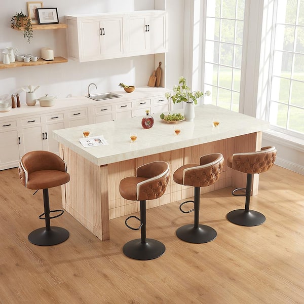 Art Leon Brown 24.61 in H Adjustable Height Upholstered Swivel Bar Stool BS018 BROWN
